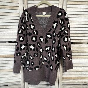 a new day Mauve V-Neck Sweater with Leopard Print and Long Sleeves